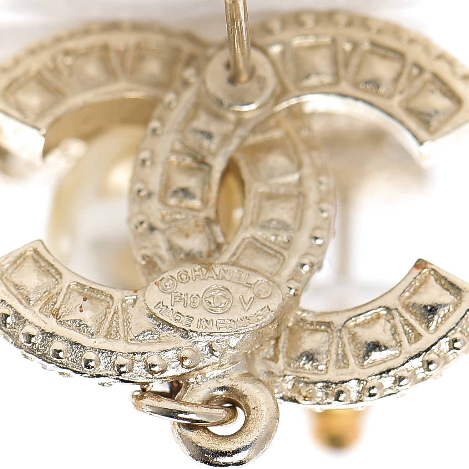 Chanel Crystal Pearl CC Drop Earrings Gold 4 of 4