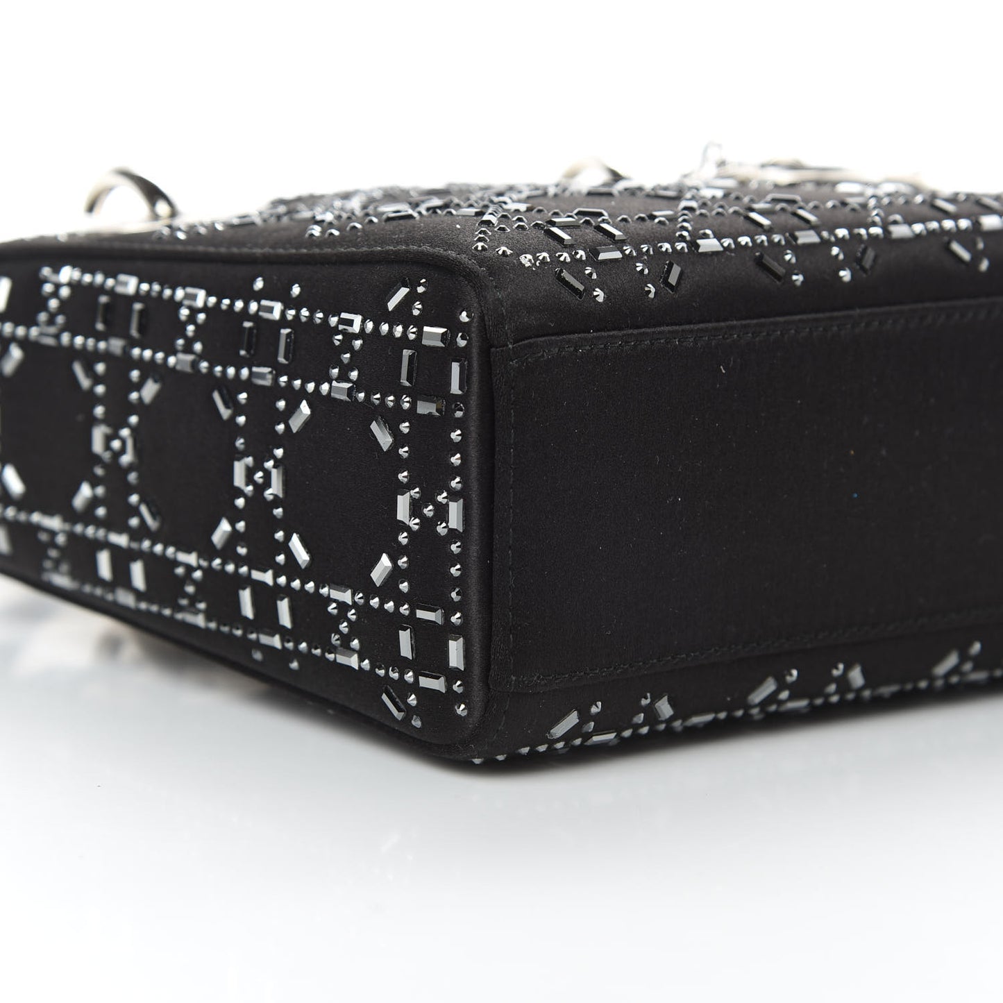 Satin Crystal Cannage Mini Lady Dior Black