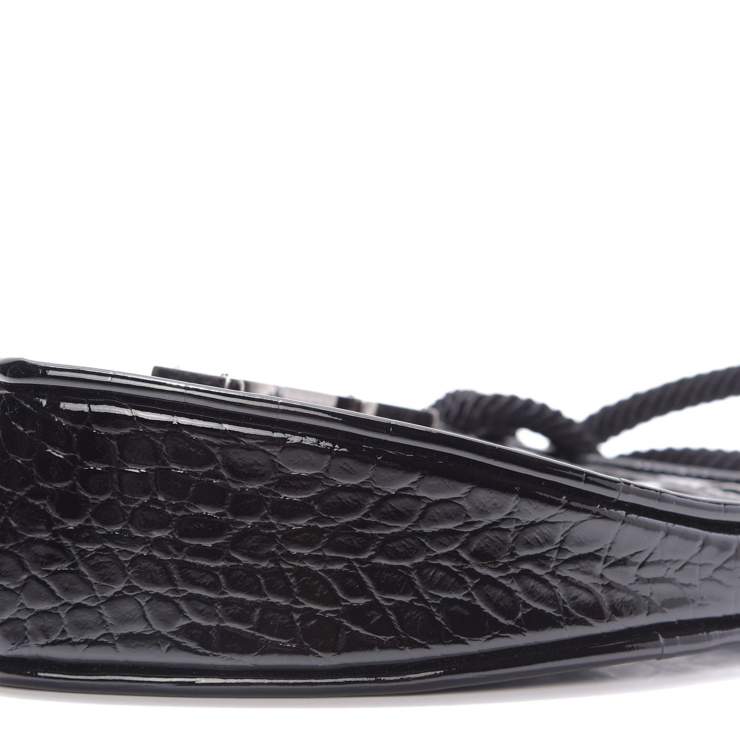 Patent Crocodile Embossed Sac Coeur Heart Shaped Clutch Black