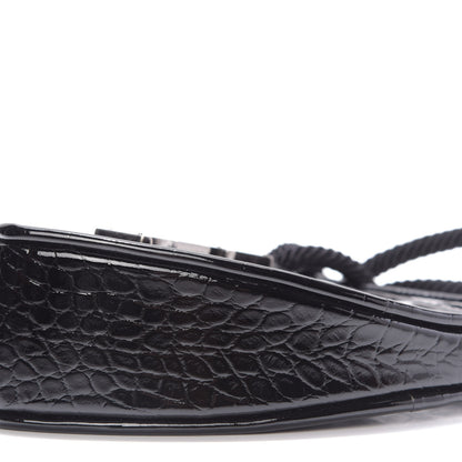 Saint Laurent Patent Crocodile Embossed Sac Coeur Heart Shaped Clutch Black 7 of 9