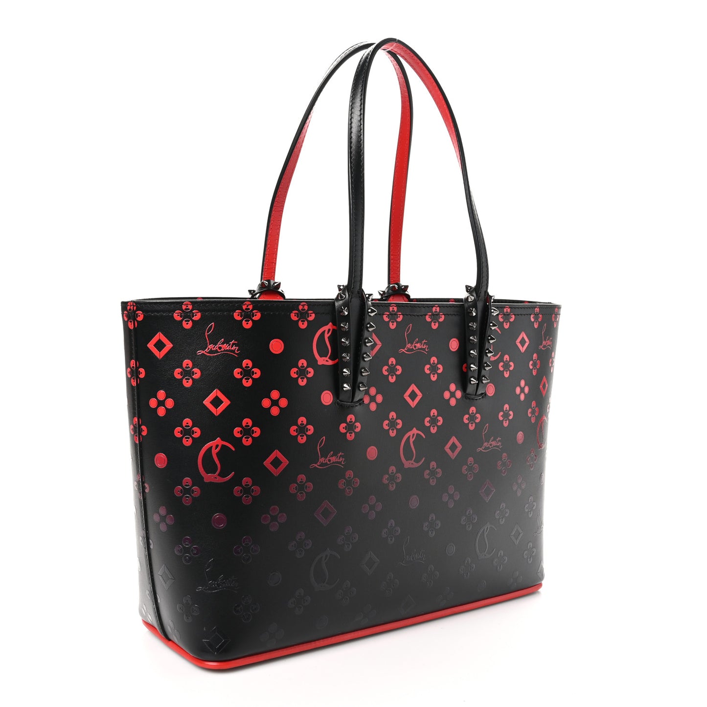 Perforated Calfskin Degrade Small Loubinthesky East West Cabata Tote Black Red