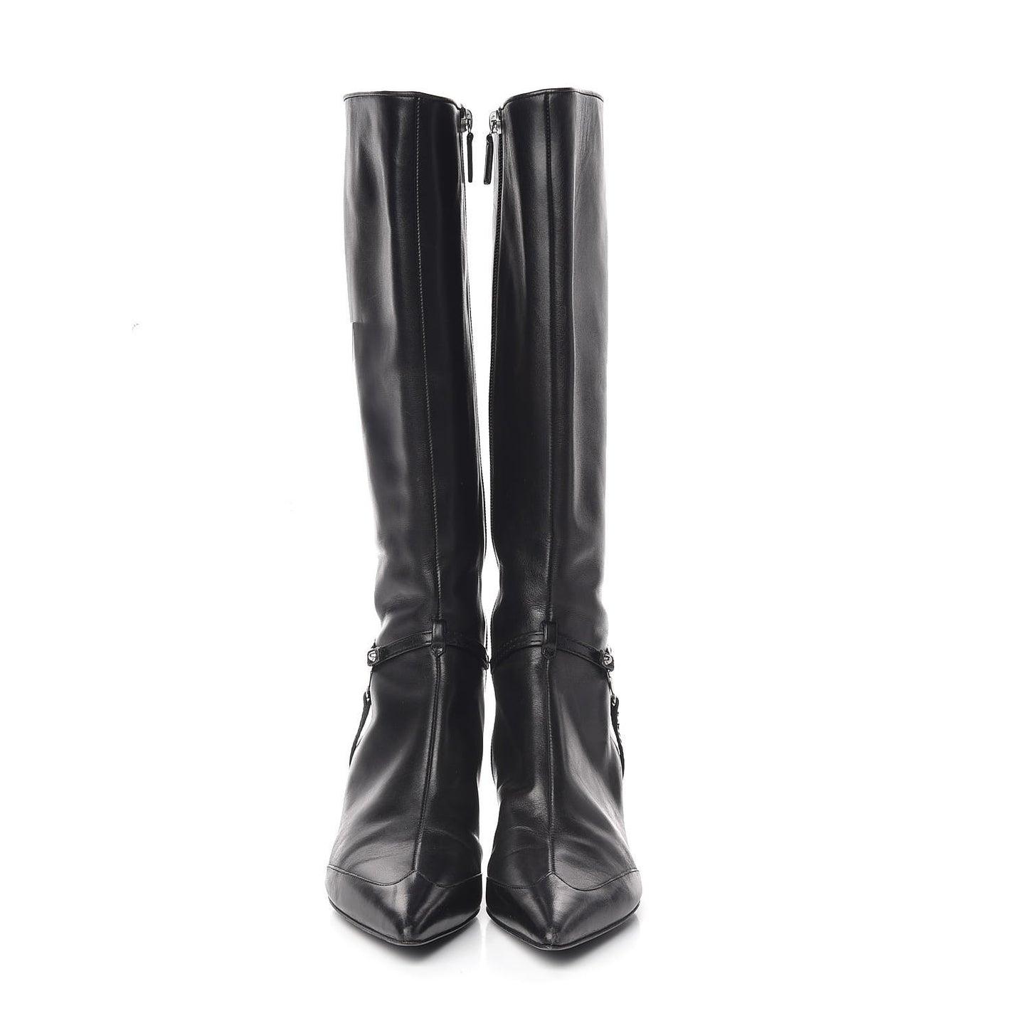 Calfskin Reins Knee High Boots 37.5 Black
