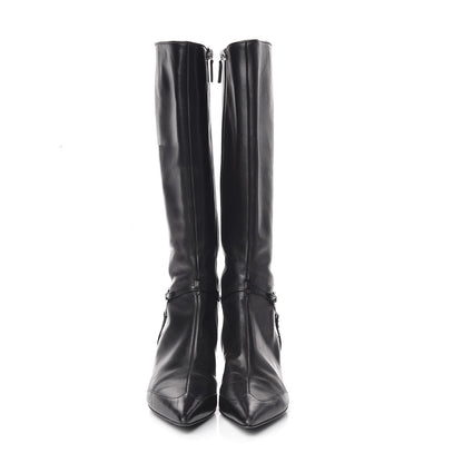 Gucci Calfskin Reins Knee High Boots 37.5 Black 2 of 11