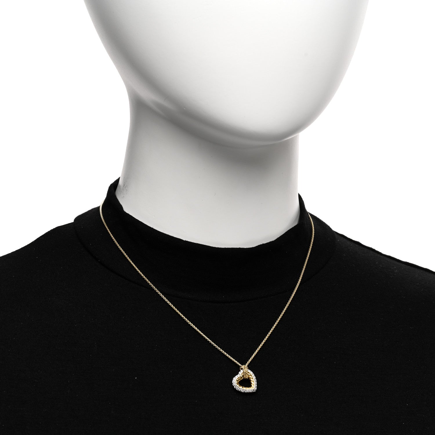 David Yurman DAVID YURMAN 18K Yellow Gold Diamond Open Heart Cable Pendant Necklace 2 of 4