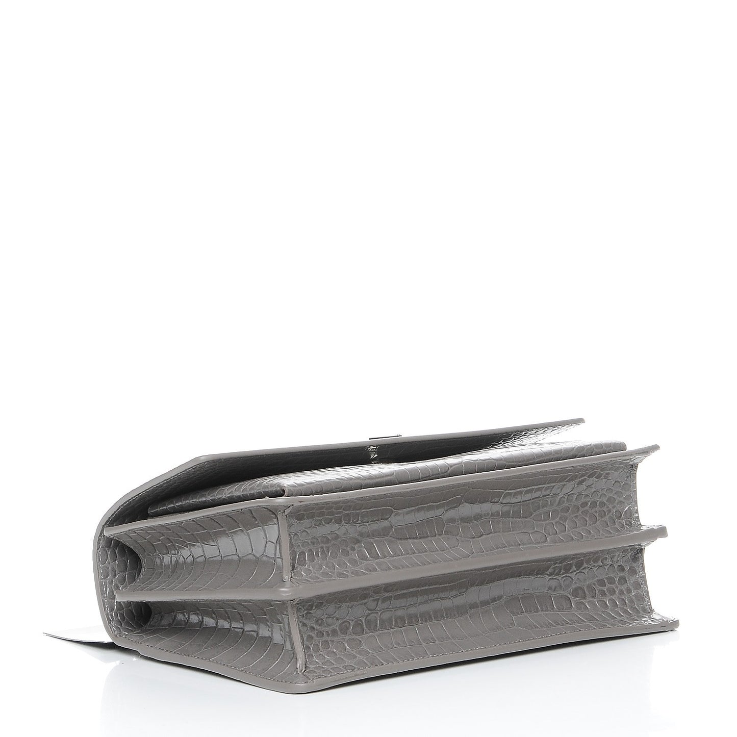 Calfskin Crocodile Embossed Medium Monogram Sunset Fog