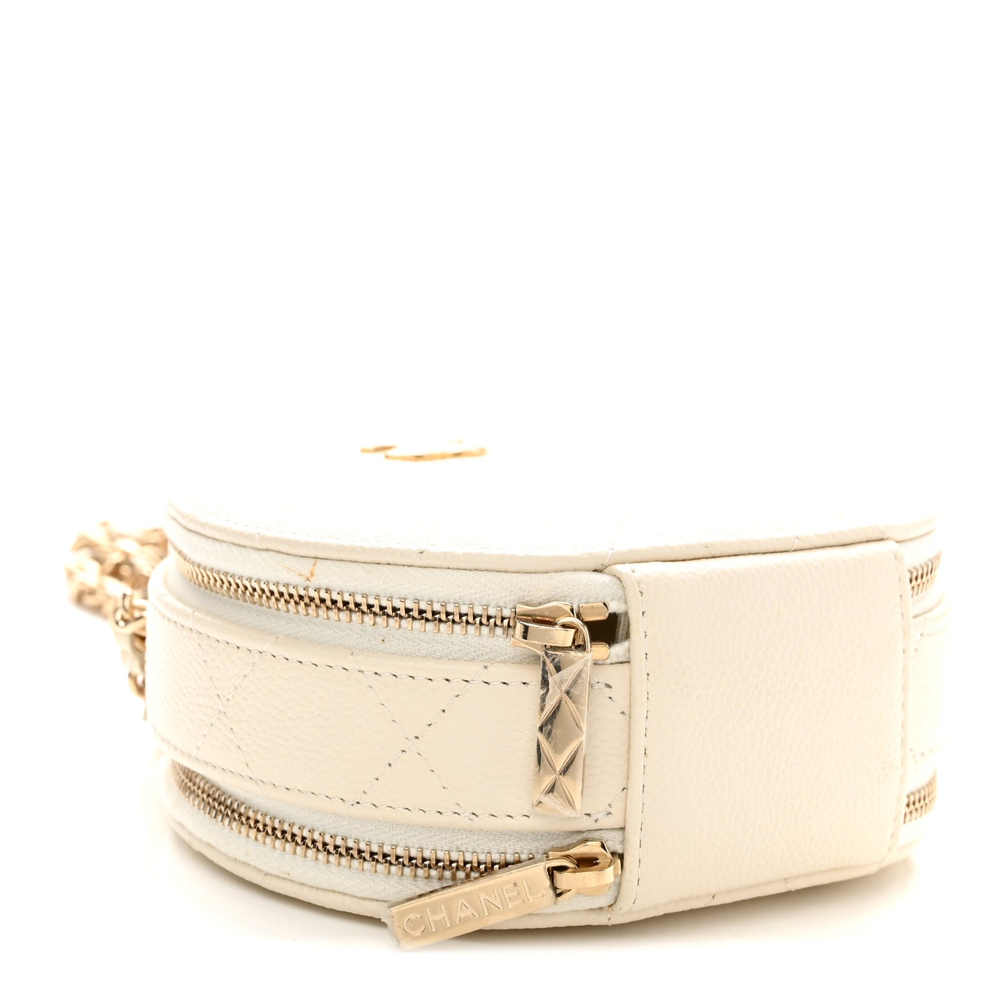 Caviar Quilted Round Handle With Care Vanity With Chain White