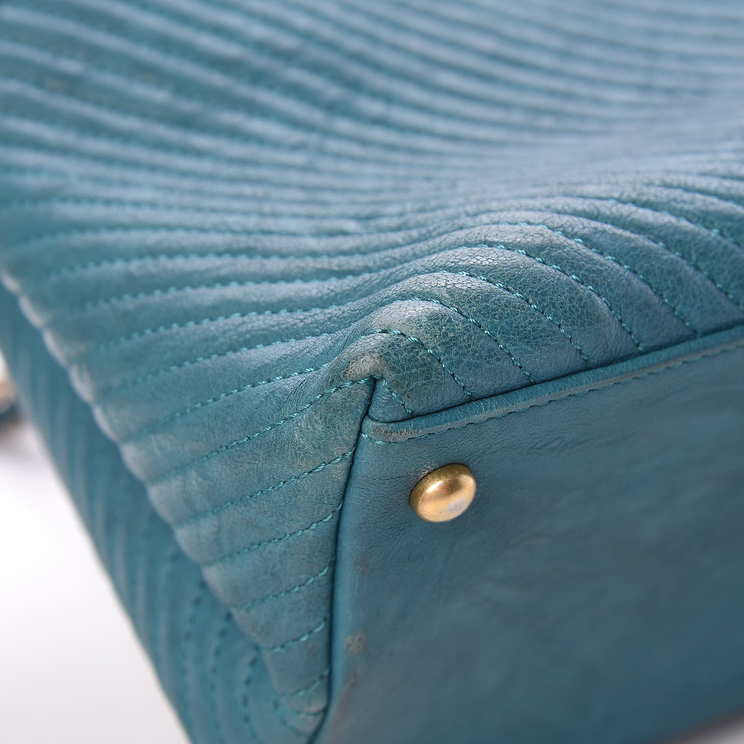 Chanel Wrinkled Lambskin Chevron Quilted Surpique Tote Turquoise 13 of 17