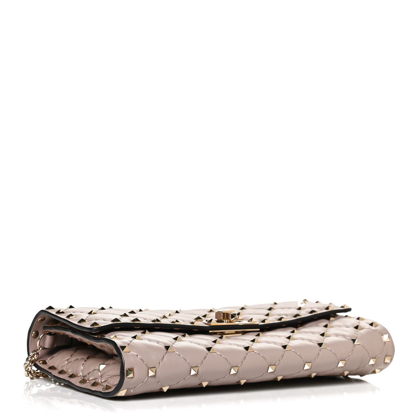 Lambskin Rockstud Spike Wallet on Chain Poudre