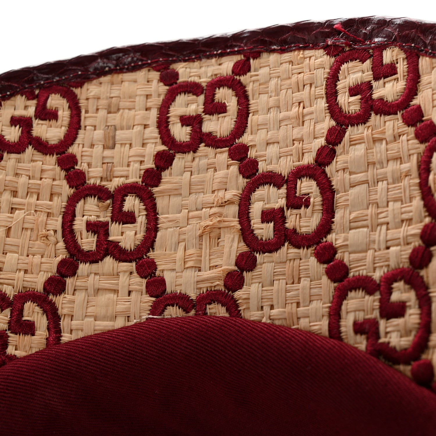 Gucci Raffia Elaphe GG Monogram Embroidered Afraa Visor M Ivory Bordeaux 12 of 12