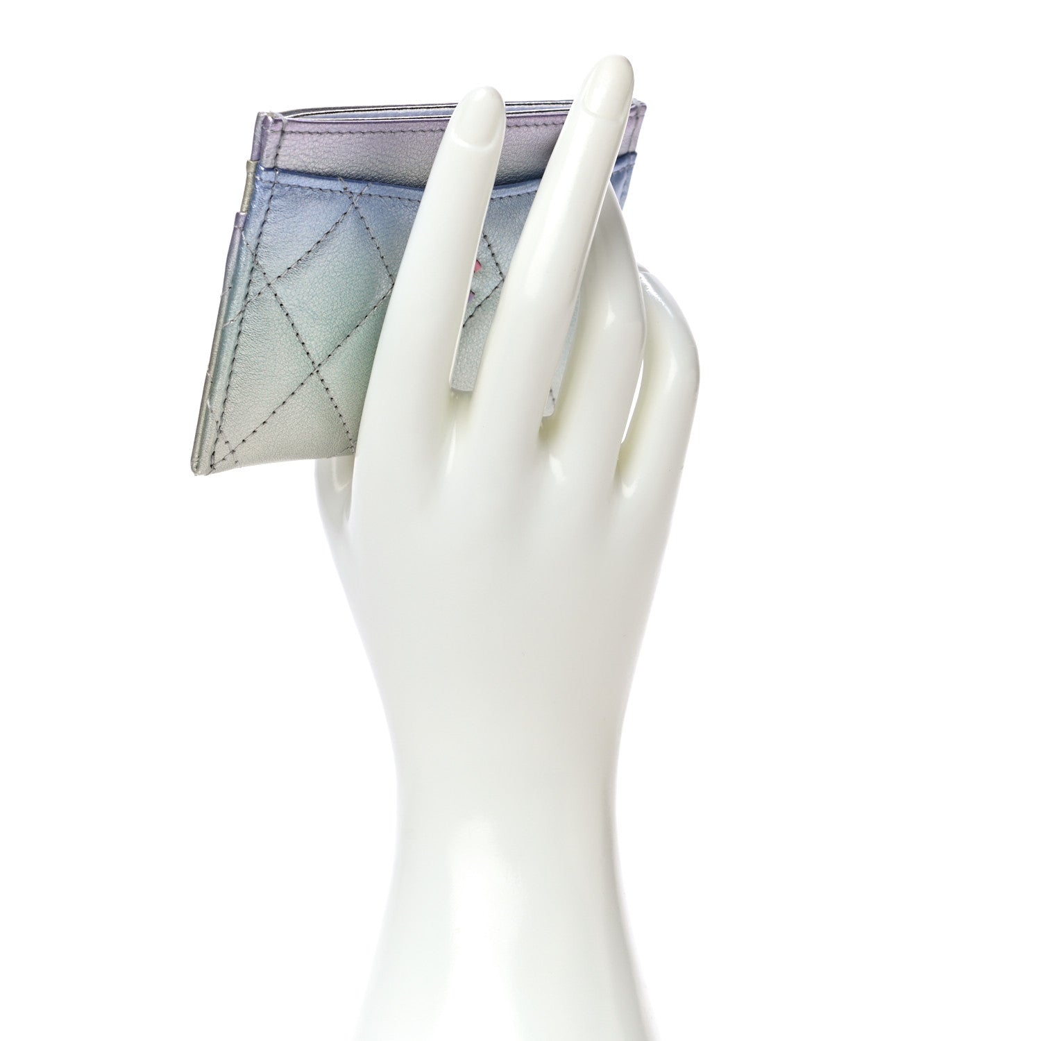 Chanel Gradient Metallic Calfskin Quilted Card Holder Silver Blue Yellow Purple 2 of 12