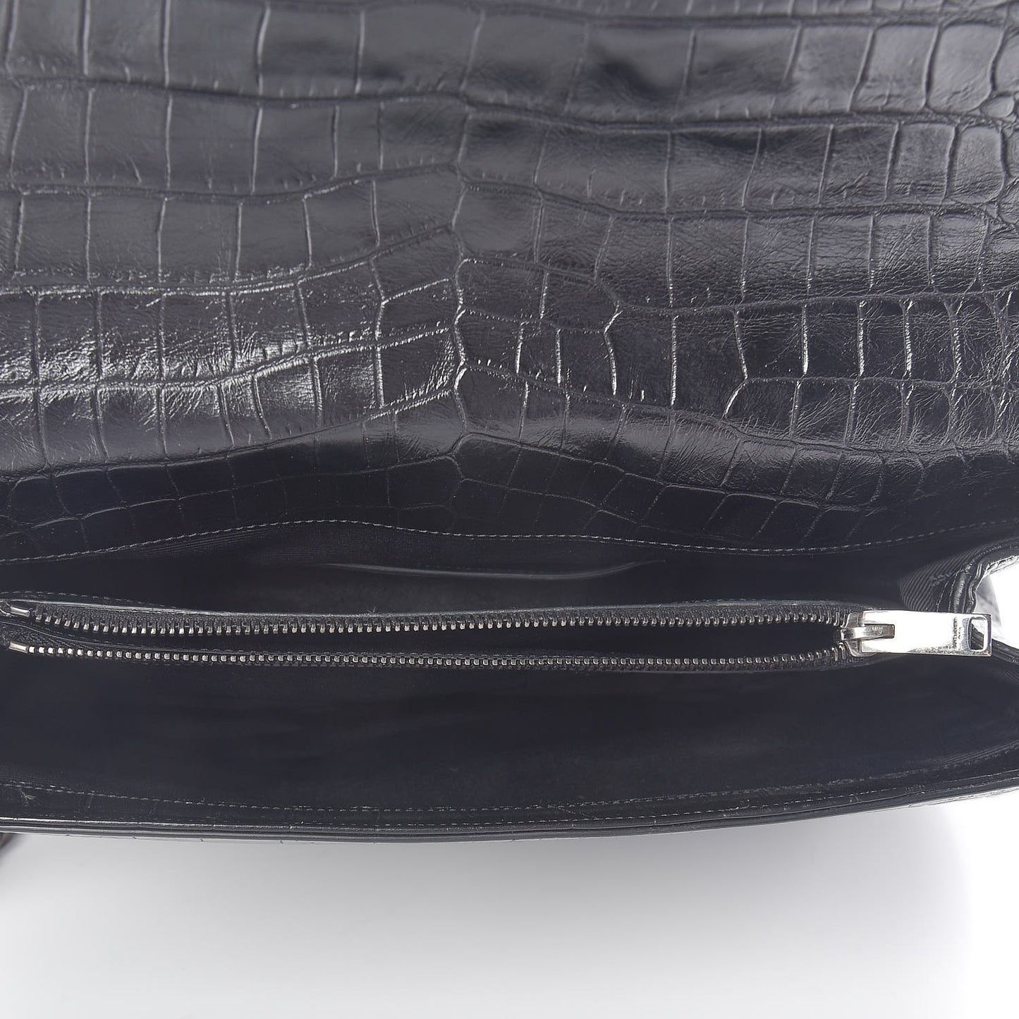 Calfskin Crocodile Embossed Monogram Large College Satchel Black
