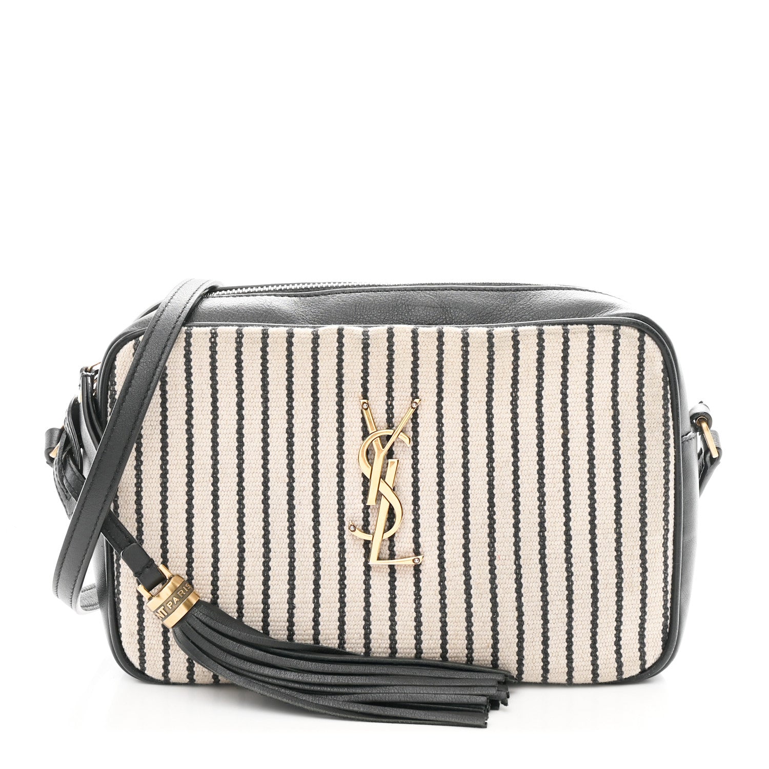 Saint Laurent Canvas Calfskin Monogram Lou Camera Bag Black Grey Cream 1 of 12