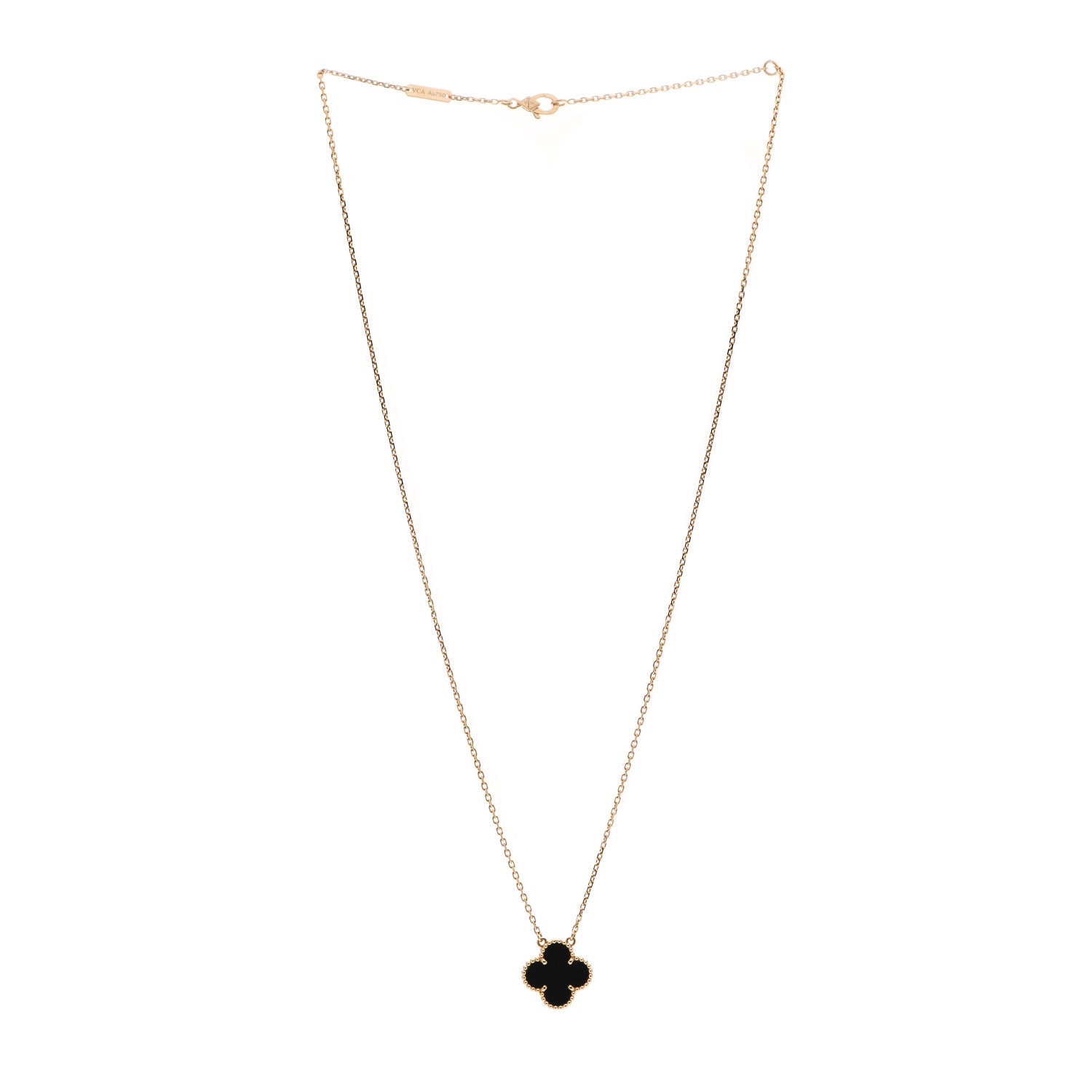 Van Cleef & Arpels 18K Yellow Gold Black Onyx Vintage Alhambra Pendant Necklace 3 of 6