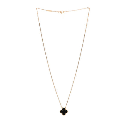 Van Cleef & Arpels 18K Yellow Gold Black Onyx Vintage Alhambra Pendant Necklace 3 of 6