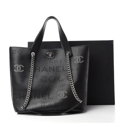 Chanel Calfskin Tweed Small Logo Eyelets Shopping Tote Black 12 of 12