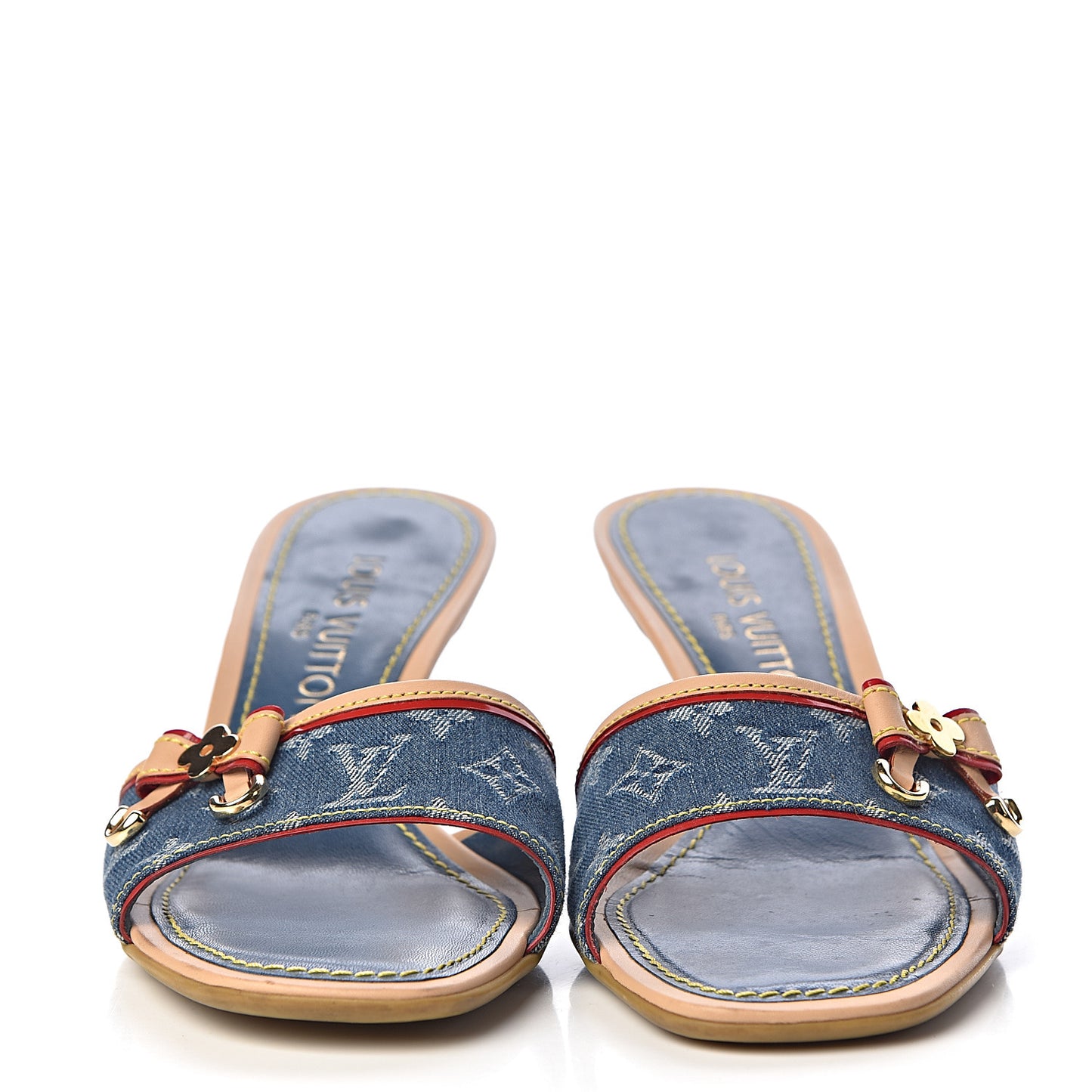 Denim Monogram Mules Peep Toe Heels 37