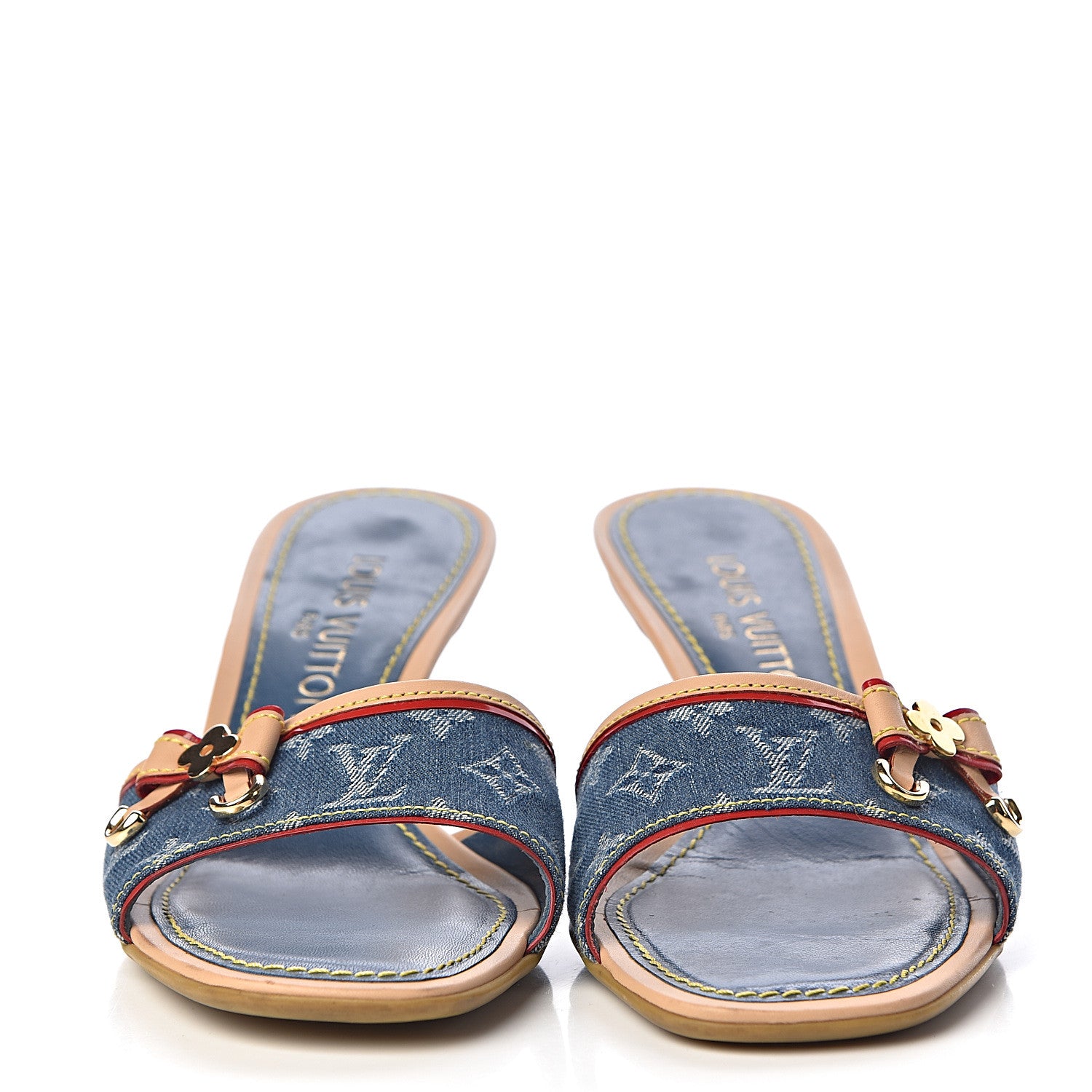 Louis Vuitton Denim Monogram Mules Peep Toe Heels 37 2 of 14