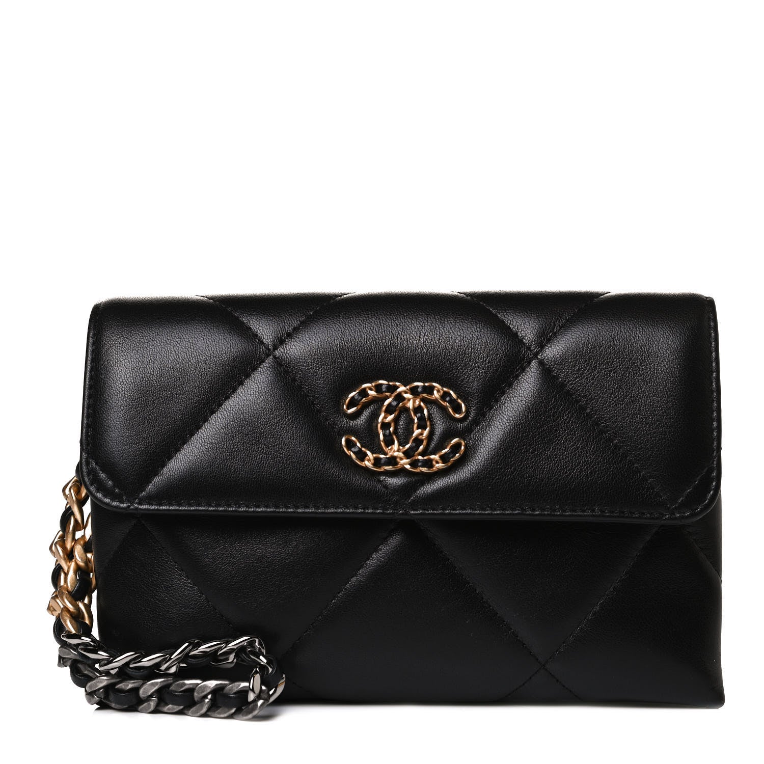 Chanel Lambskin Quilted Chanel 19 Flap Clutch Black 1 of 14