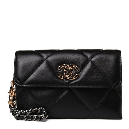 Chanel Lambskin Quilted Chanel 19 Flap Clutch Black 1 of 14
