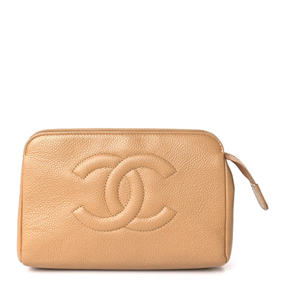 Chanel Caviar Timeless CC Cosmetic Pouch Beige 1 of 10