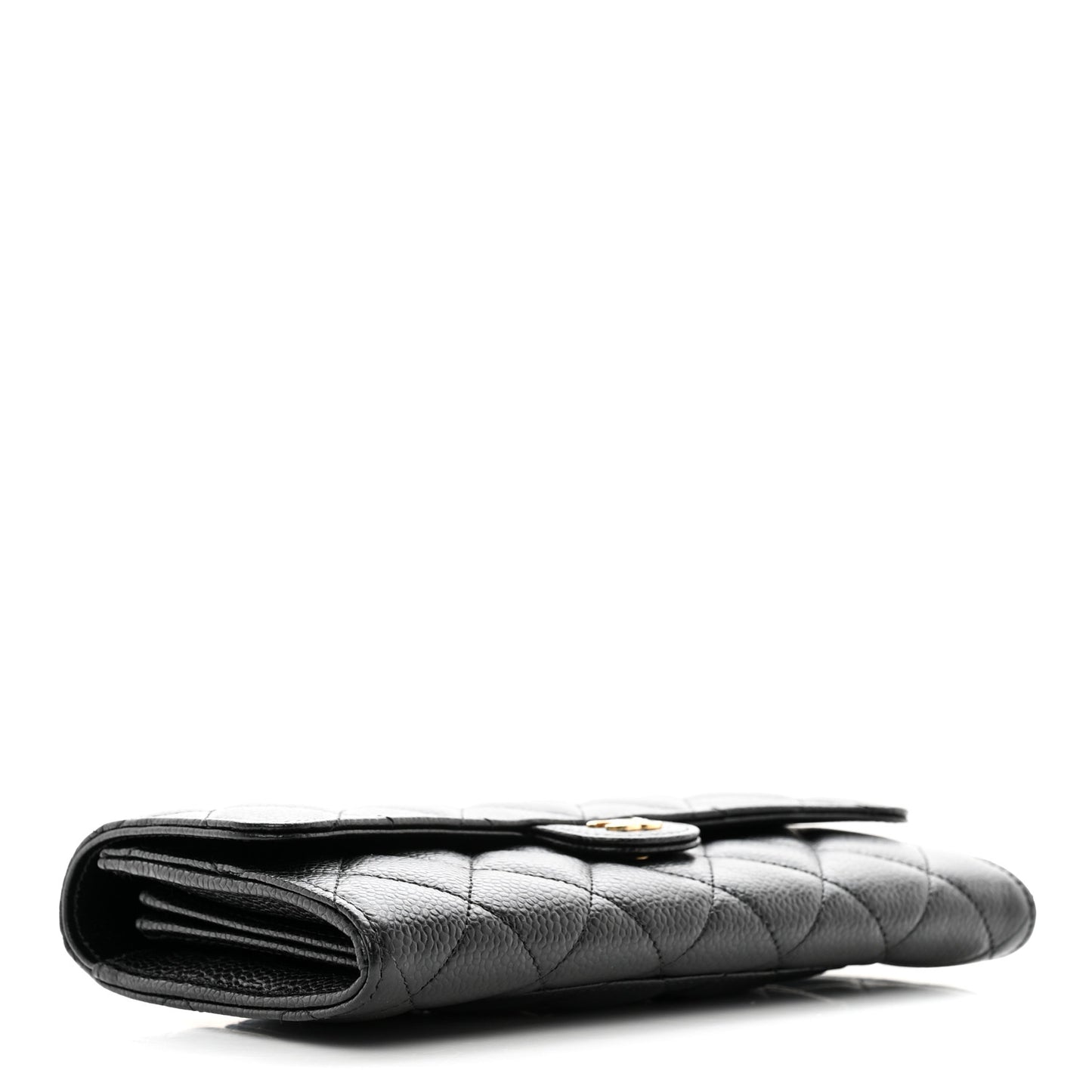 Caviar Quilted Long Flap Wallet Black