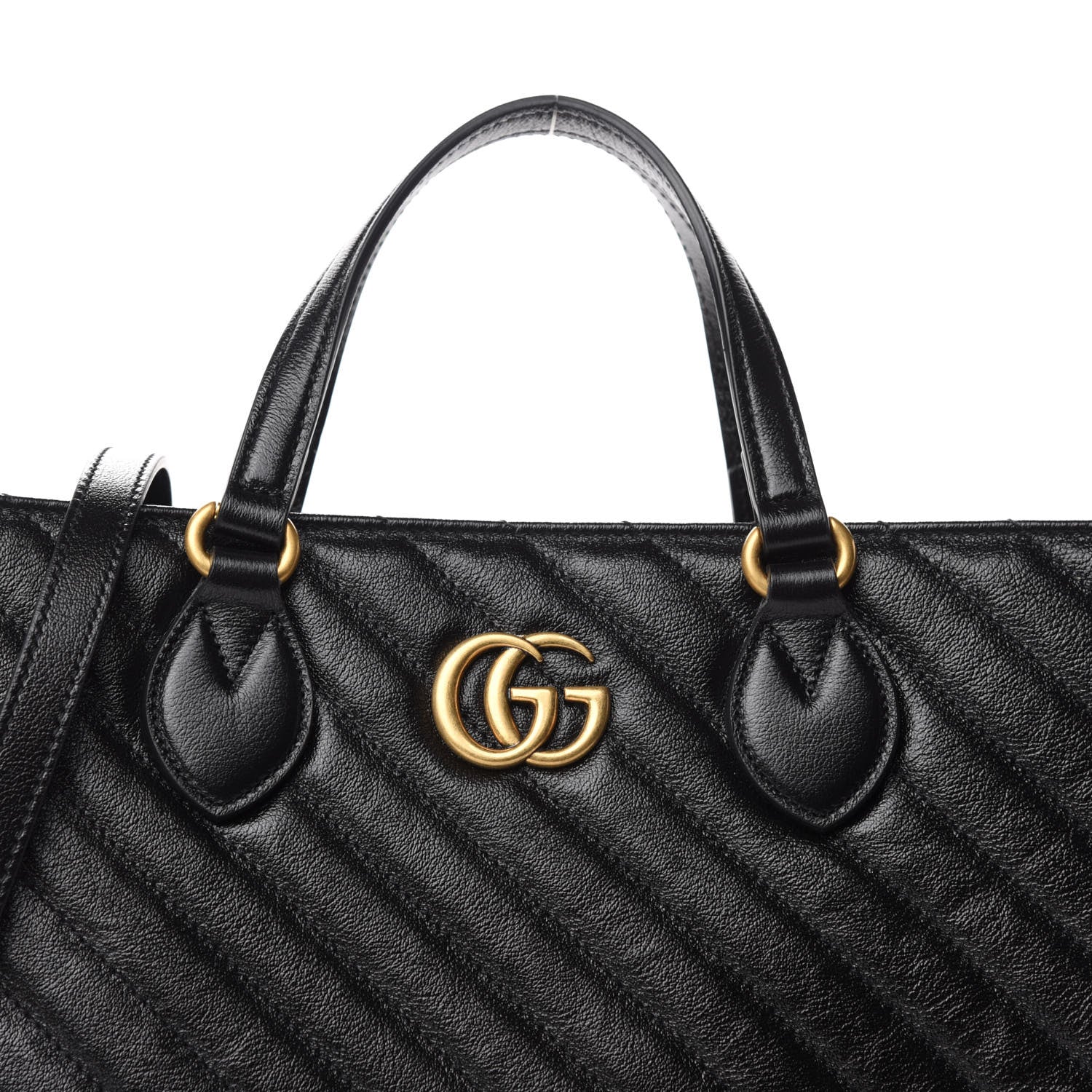 Gucci Azalea Calfskin Matelasse Diagonal GG Marmont Tote Bag Black 10 of 11