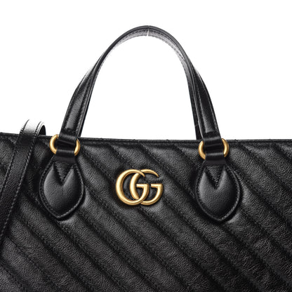 Gucci Azalea Calfskin Matelasse Diagonal GG Marmont Tote Bag Black 10 of 11