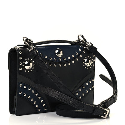 Prada Saffiano Studded Sound Bag Black Blue 2 of 4