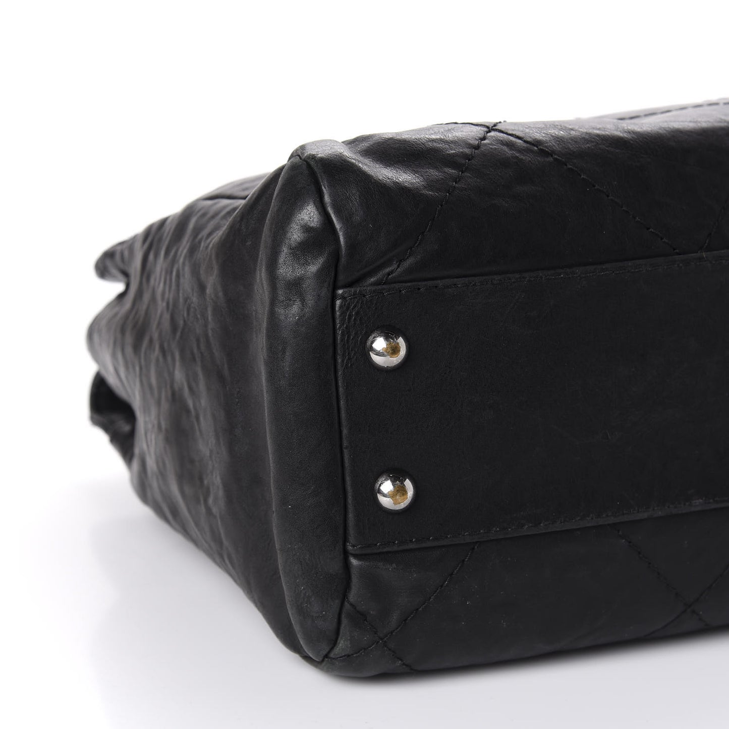 Washed Calfskin Diamond Stitch Large Hamptons Shopping Tote Black