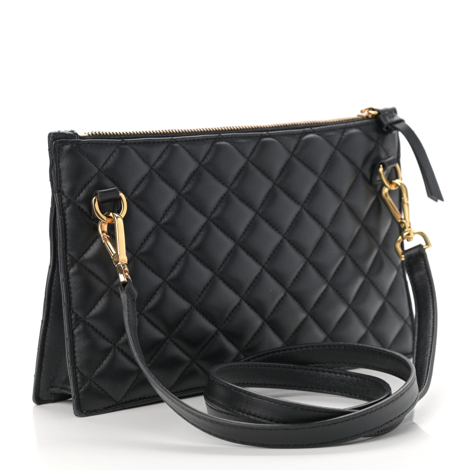 Versace Calfskin Quilted Small Tribute Icon Pouch Black 2 of 10