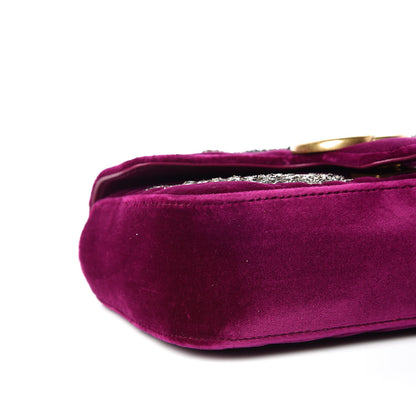 Gucci Velvet Matelasse Embroidered Mini GG Marmont Shoulder Bag Bordeaux 5 of 12