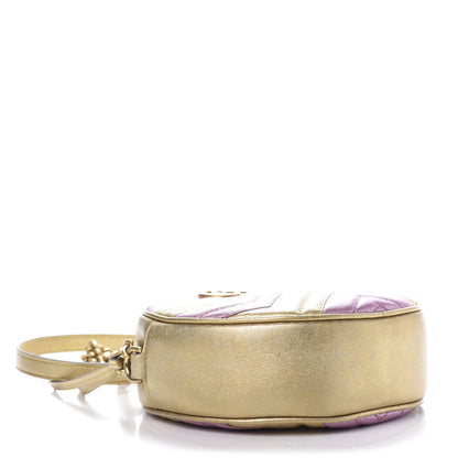 Gucci Metallic Calfskin Matelasse Mini GG Marmont Round Shoulder Bag Gold Pink 4 of 11