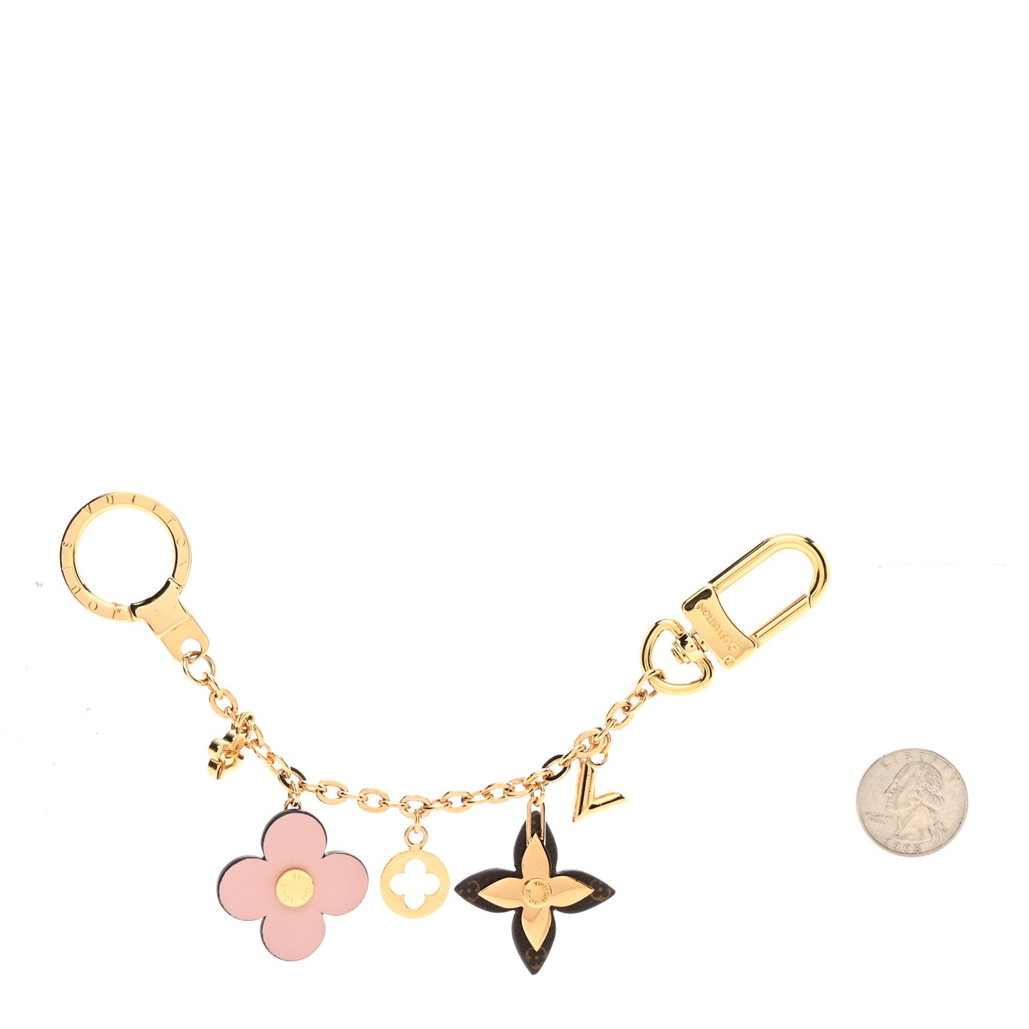 Brass Monogram Blooming Flowers Bag Charm Key Holder Rose Ballerine