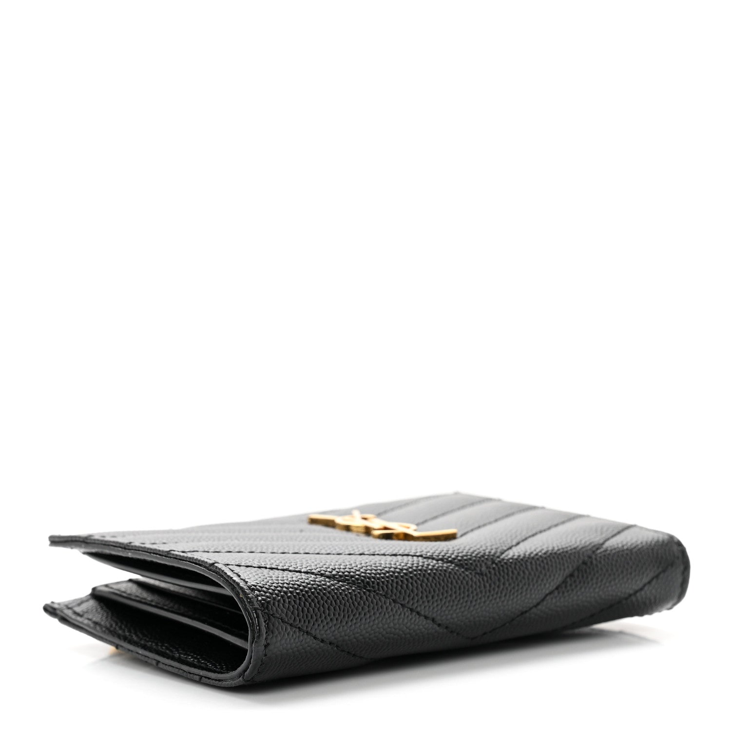 Saint Laurent Grain De Poudre Matelasse Chevron Monogram Zipped Two-Part Wallet Black 4 of 6