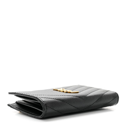 Saint Laurent Grain De Poudre Matelasse Chevron Monogram Zipped Two-Part Wallet Black 4 of 6