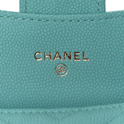 Chanel Caviar Flat Chevron Quilted Card Holder Wallet Green 6 of 10