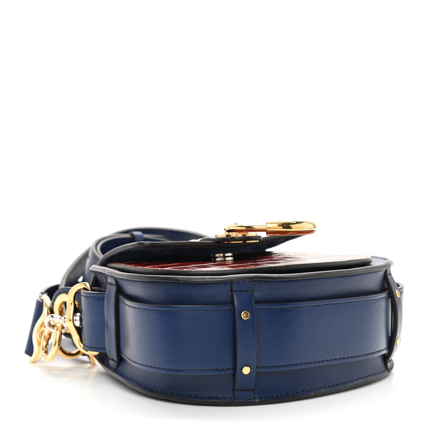 Shiny Calfskin Crocodile Embossed Small Tess Bag Blue Brown