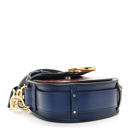 Chloe Shiny Calfskin Crocodile Embossed Small Tess Bag Blue Brown 4 of 10