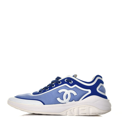 Chanel Calfskin Mesh Lyrca Womens Logo Sneakers 42 White Blue 1 of 8