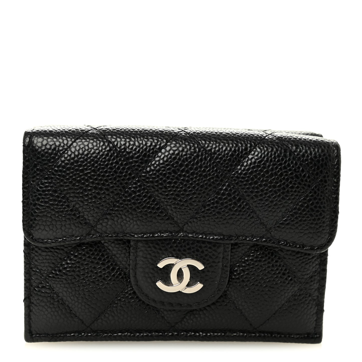Caviar Quilted Double Flap Wallet Black