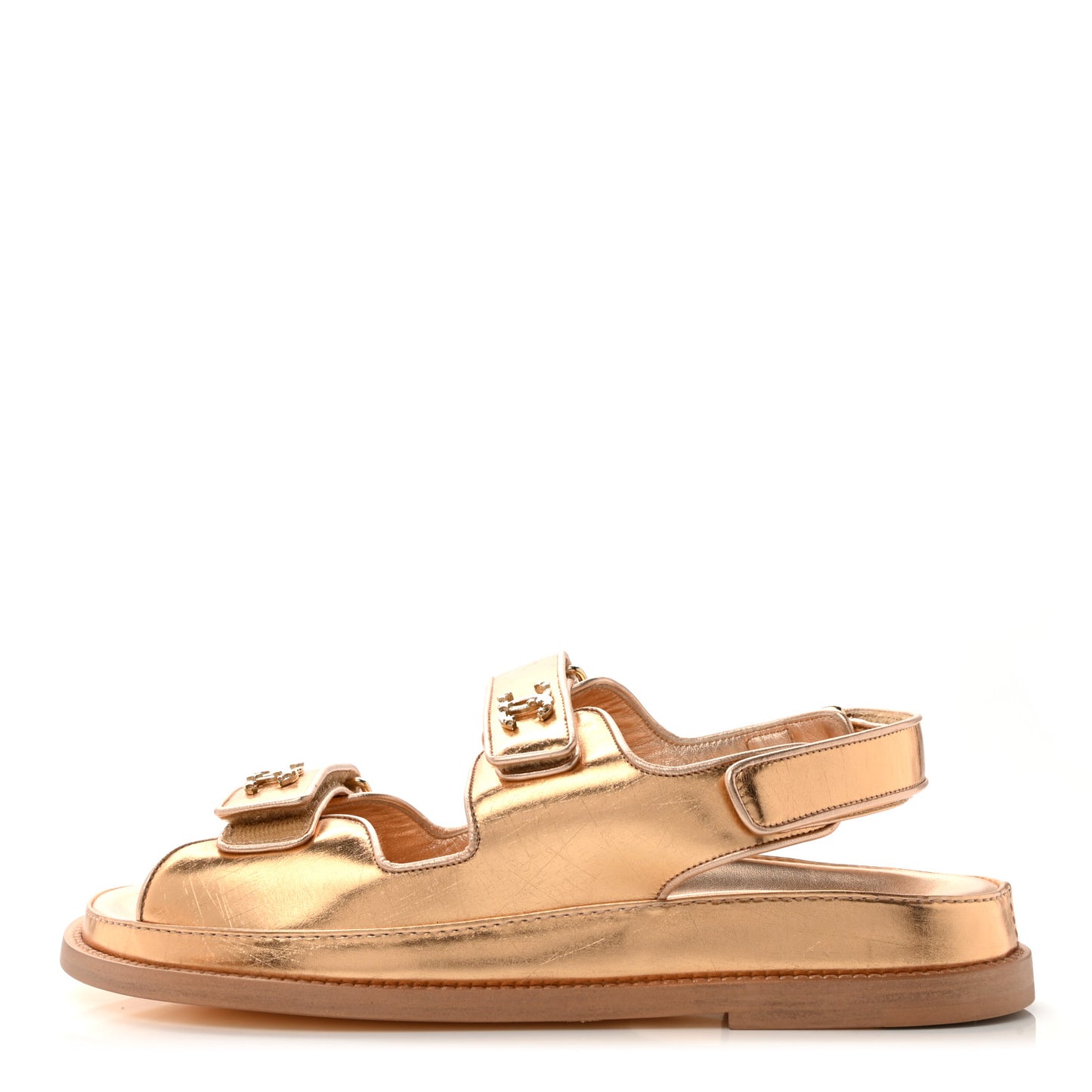 Metallic Laminated Calfskin Velcro Dad Sandals 39.5 Golden