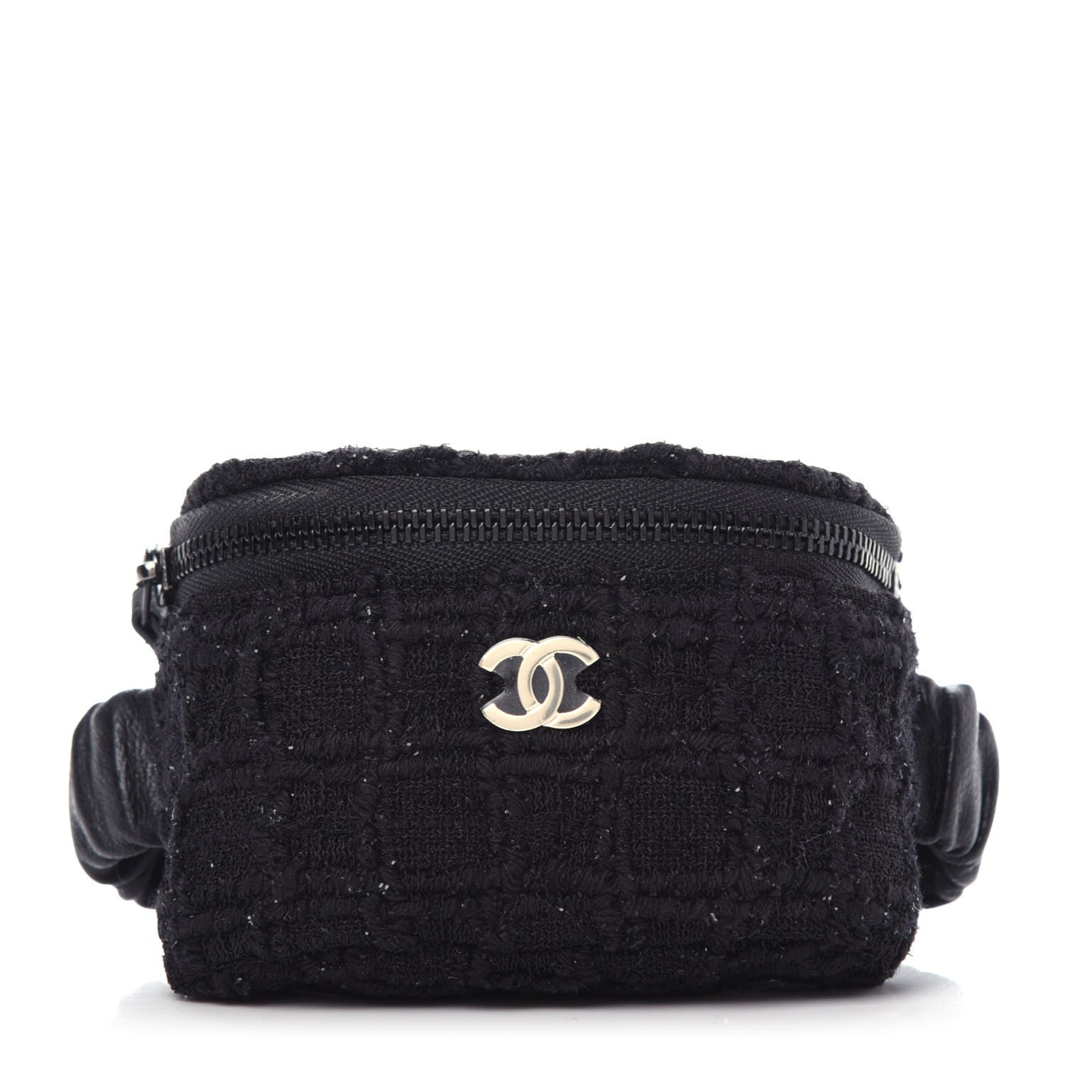 Chanel Tweed Lambskin Quilted Arm Coin Purse Black 1 of 10