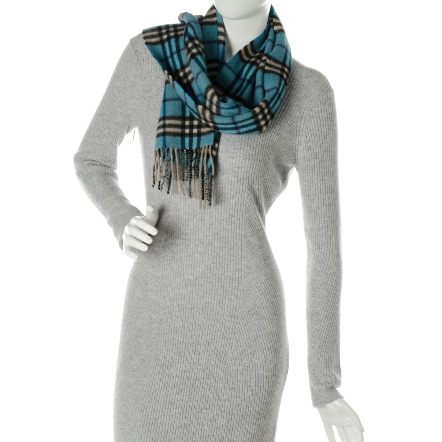 Cashmere Nova Check Fringe Scarf Blue