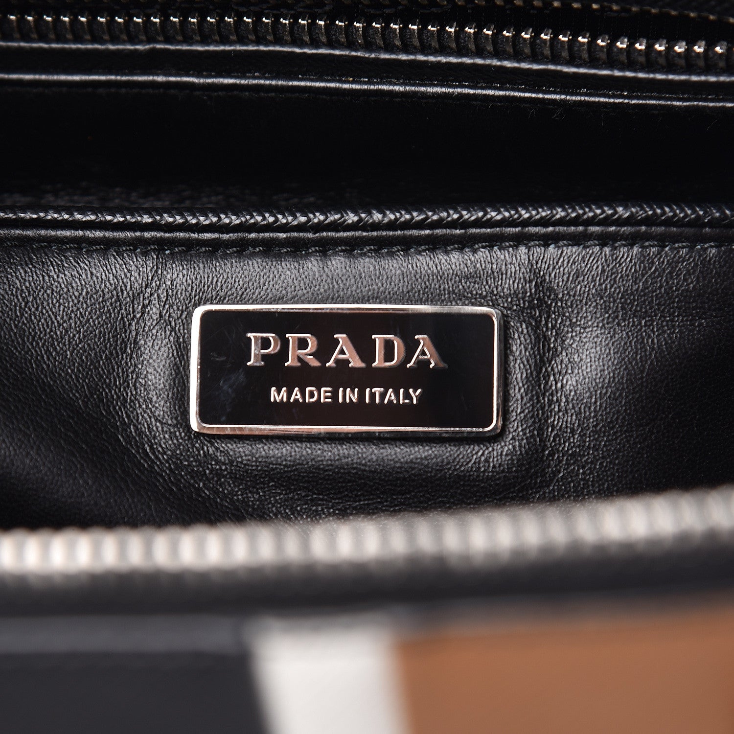 Prada Saffiano Baiadera Striped Medium Galleria Double Zip Tote Caramel Black White 6 of 14