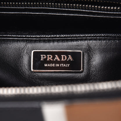 Prada Saffiano Baiadera Striped Medium Galleria Double Zip Tote Caramel Black White 6 of 14