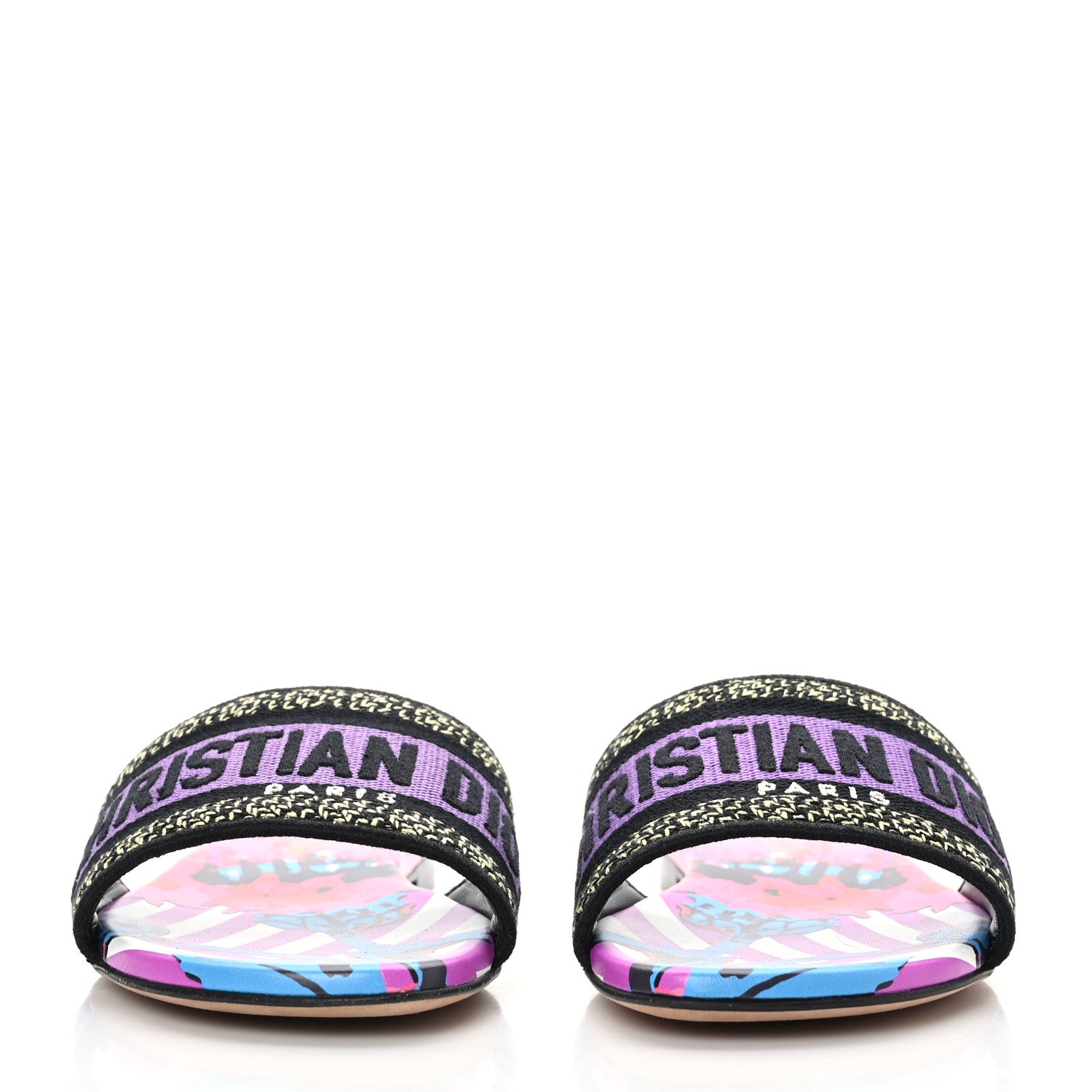 Christian Dior Canvas D-Flower Pop Embroidered Dway Flat Slide Sandals 35 Pink Purple Multicolor 2 of 8