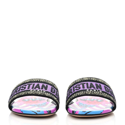 Christian Dior Canvas D-Flower Pop Embroidered Dway Flat Slide Sandals 35 Pink Purple Multicolor 2 of 8