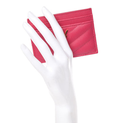 Saint Laurent Grain De Poudre Matelasse Chevron Monogram Credit Card Case Fresh Fuxia 2 of 8