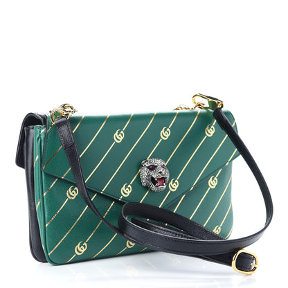 Gucci Calfskin Diagonal GG Medium Thiara Double Envelope Shoulder Bag Emerald Green Black 3 of 10