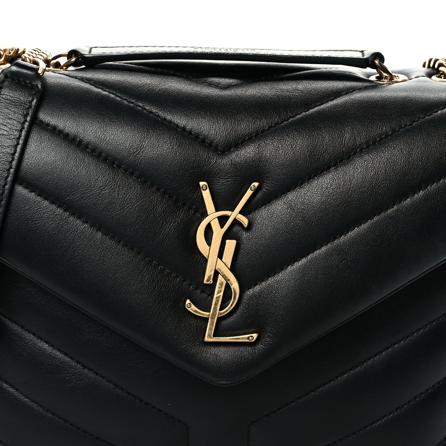 Calfskin Y Quilted Monogram Small Loulou Chain Satchel Black